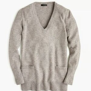J. crew V-Neck Grey Tunic Sweater Front Pockets Soft Yarn Alpaca Academia Sz L